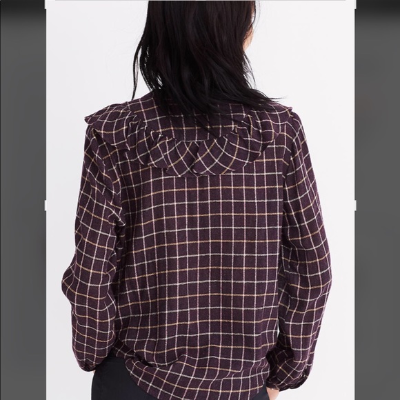 Madewell Deep Purple Plaid Ruffle Button Down Top - Picture 2 of 12